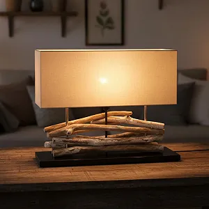 Настільна лампа Guru-Shop Kinshasa ручна робота натуральні матеріали плавник бавовна - Фото 1