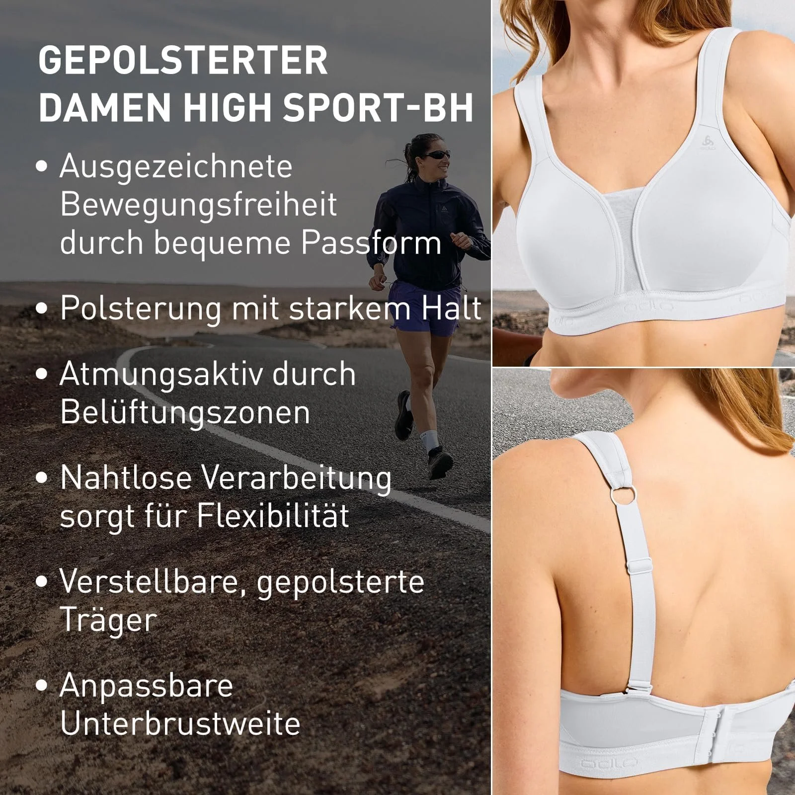 Спортивний бюстгальтер Odlo Padded High I з ущільненими чашками та високою підтримкою, фото №5 Спортивний бюстгальтер Odlo Padded High I з ущільненими чашками та високою підтримкою, фото №5