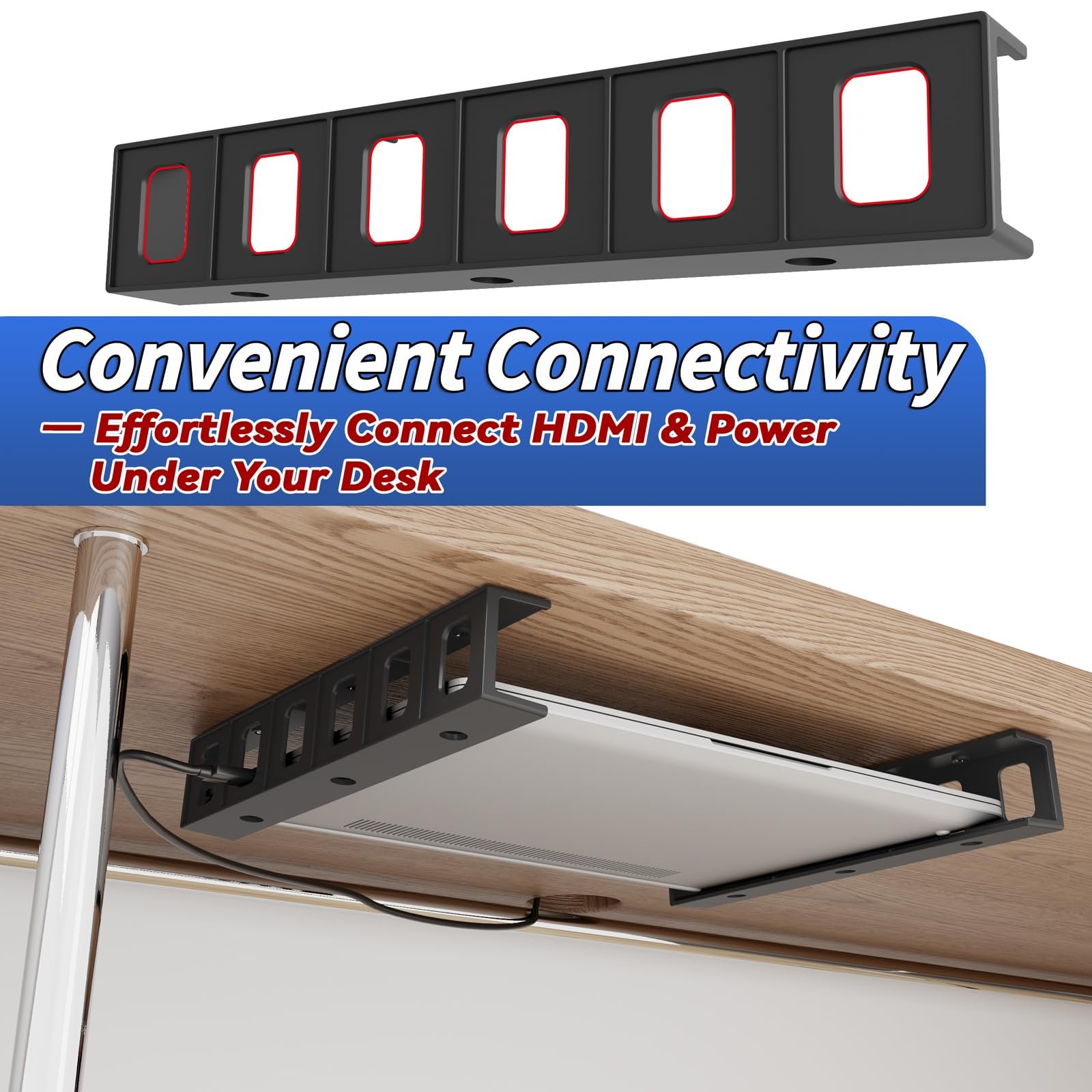 Крепление для ноутбука sciUu Подстольное/настенное многофункциональное место для хранения ноутбуков, планшетов, клавиатур, модемов, ТВ-приставок, органайзер для экономии места на столе и стене, для устройств <4 см толщиной, фото №6