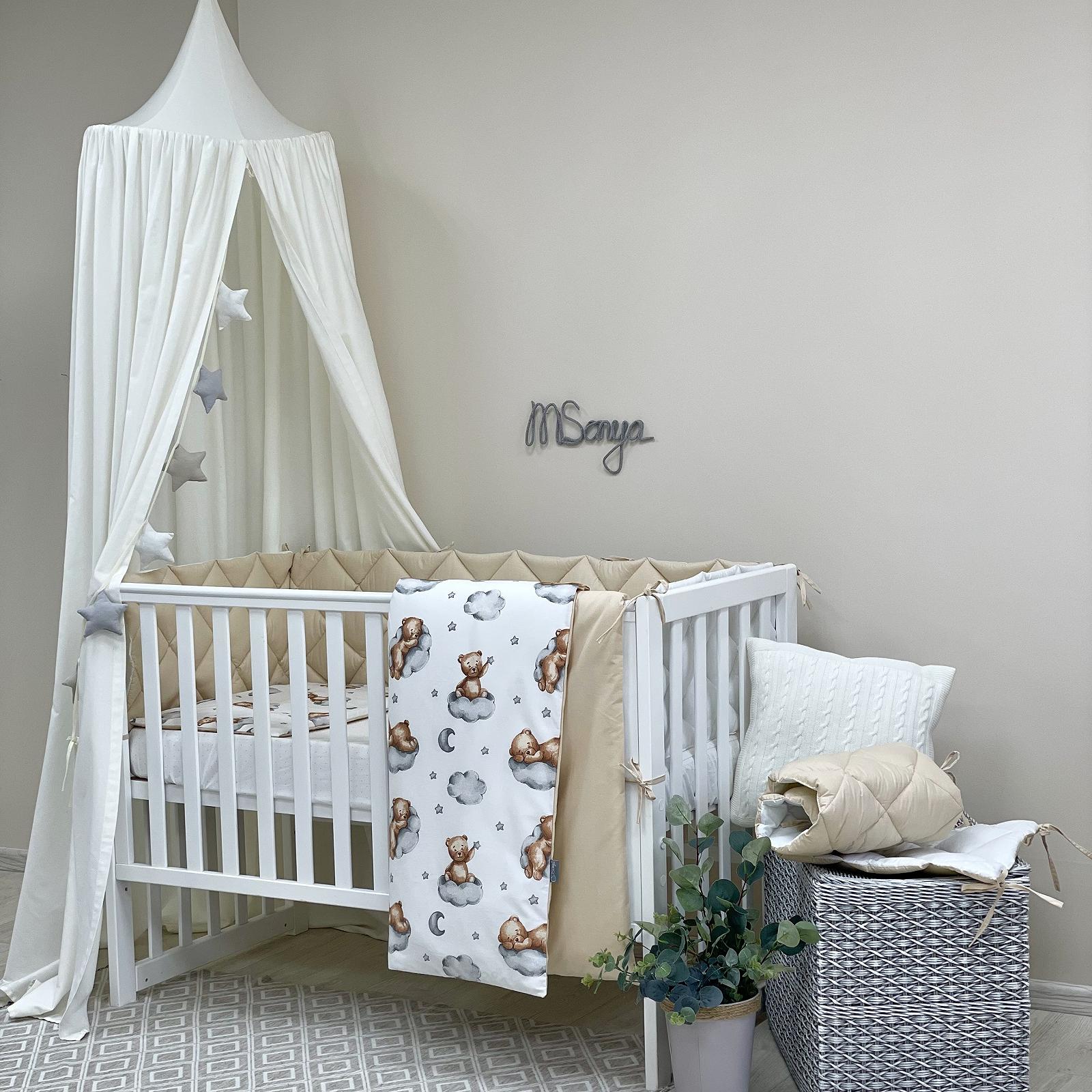 Комплект постільної білизни для новонародженого, стьогані бортики Тедді бежевий, фото №8