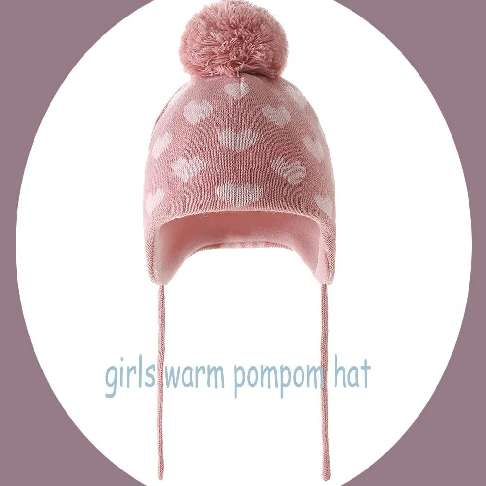 Зимова шапка AHAHA для дівчинки, шапка-вушанка з помпоном, в'язана, фото №5