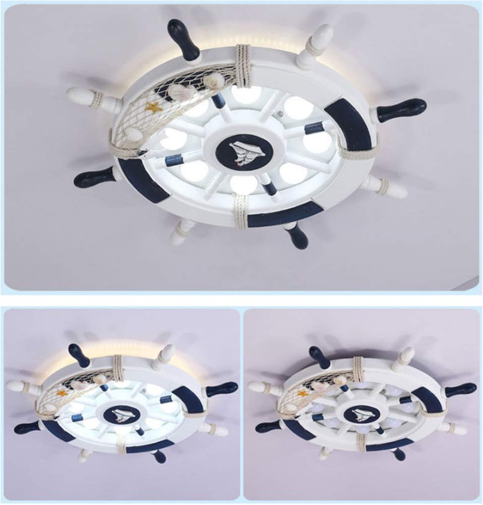 Светильник COCOL Mediterranean 110V-220V E27 Детский Светодиодный Деревянный Штурвал 62 x 8 см Трехцветный Свет, фото №5