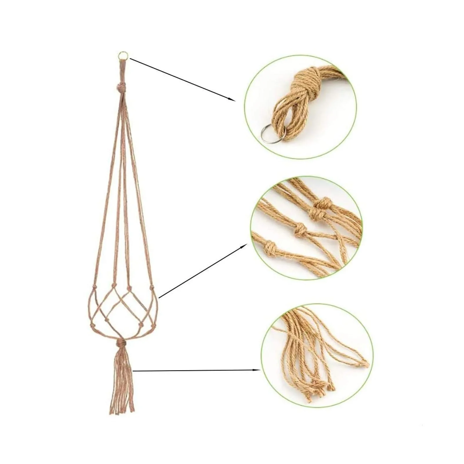 Набір підвісних кошиків WenTigDY 2 шт. макраме 122 см у стилі бохо з бавовни, фото №4