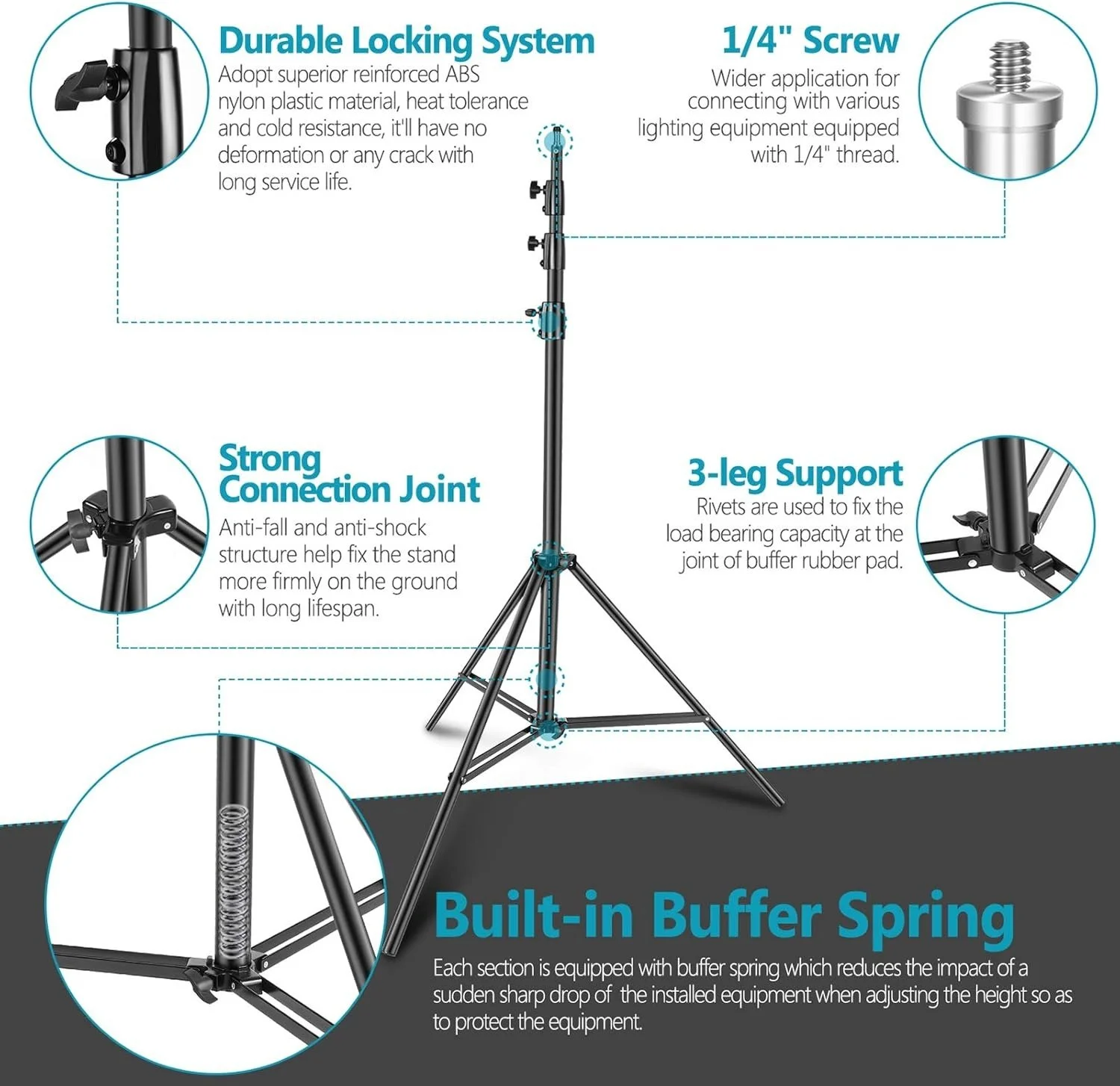 Штатив Neewer ST-400SP пружинна амортизація Spring Cushion Чорний, фото №3