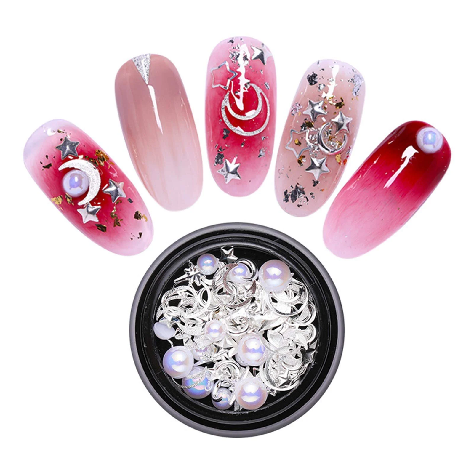 Набір для нігтів з діамантами 2 коробки, змішані заклепки, великі перлини, фото №2
