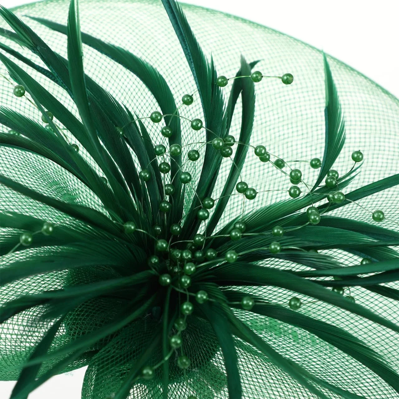 Обруч-капелюшок для вечірки ABOOFAN з сіткою та пір'ям, зелений, фото №5