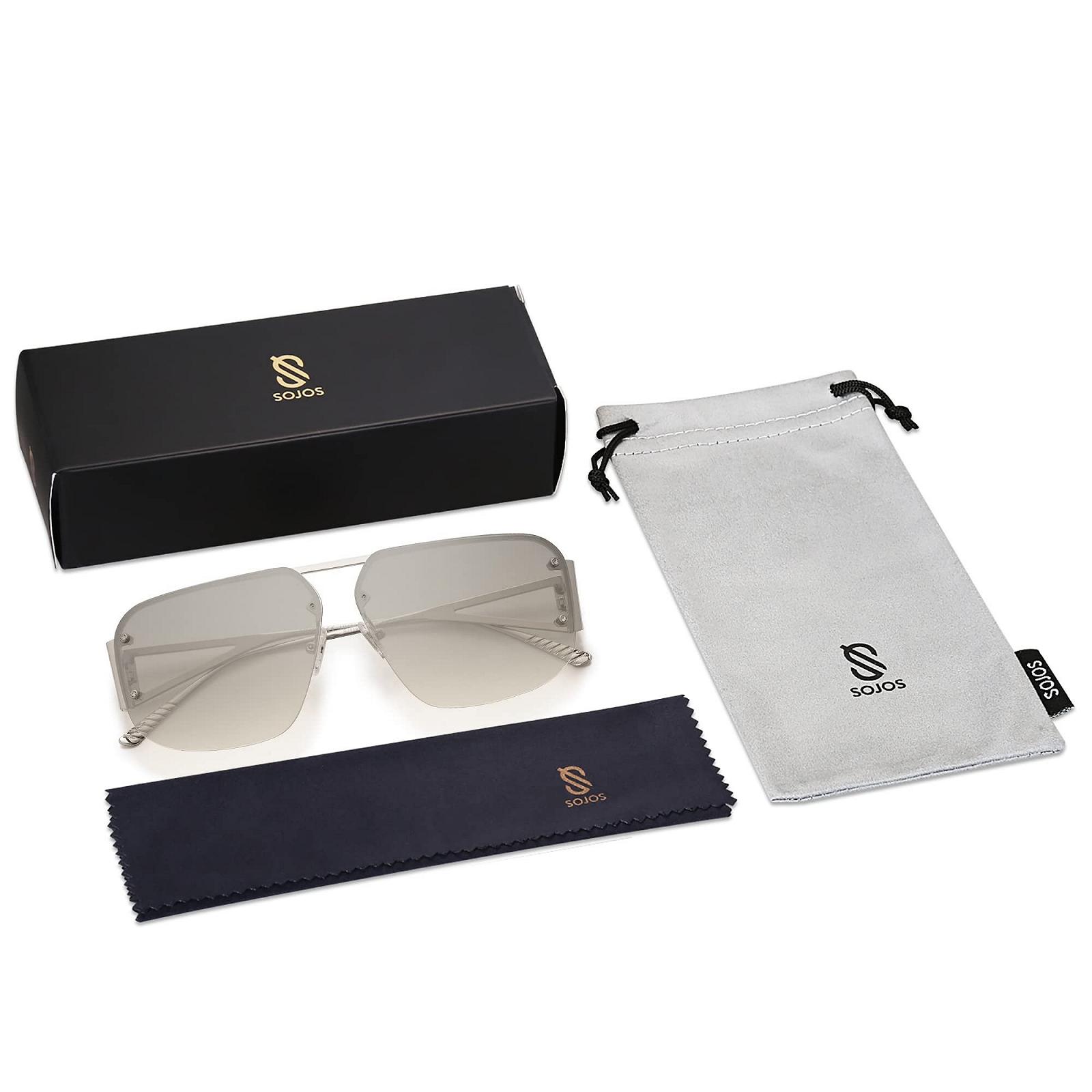 Сонцезахисні окуляри SOJOS SJ1192 Ретро Великі Модні Без оправи Металеві, фото №6