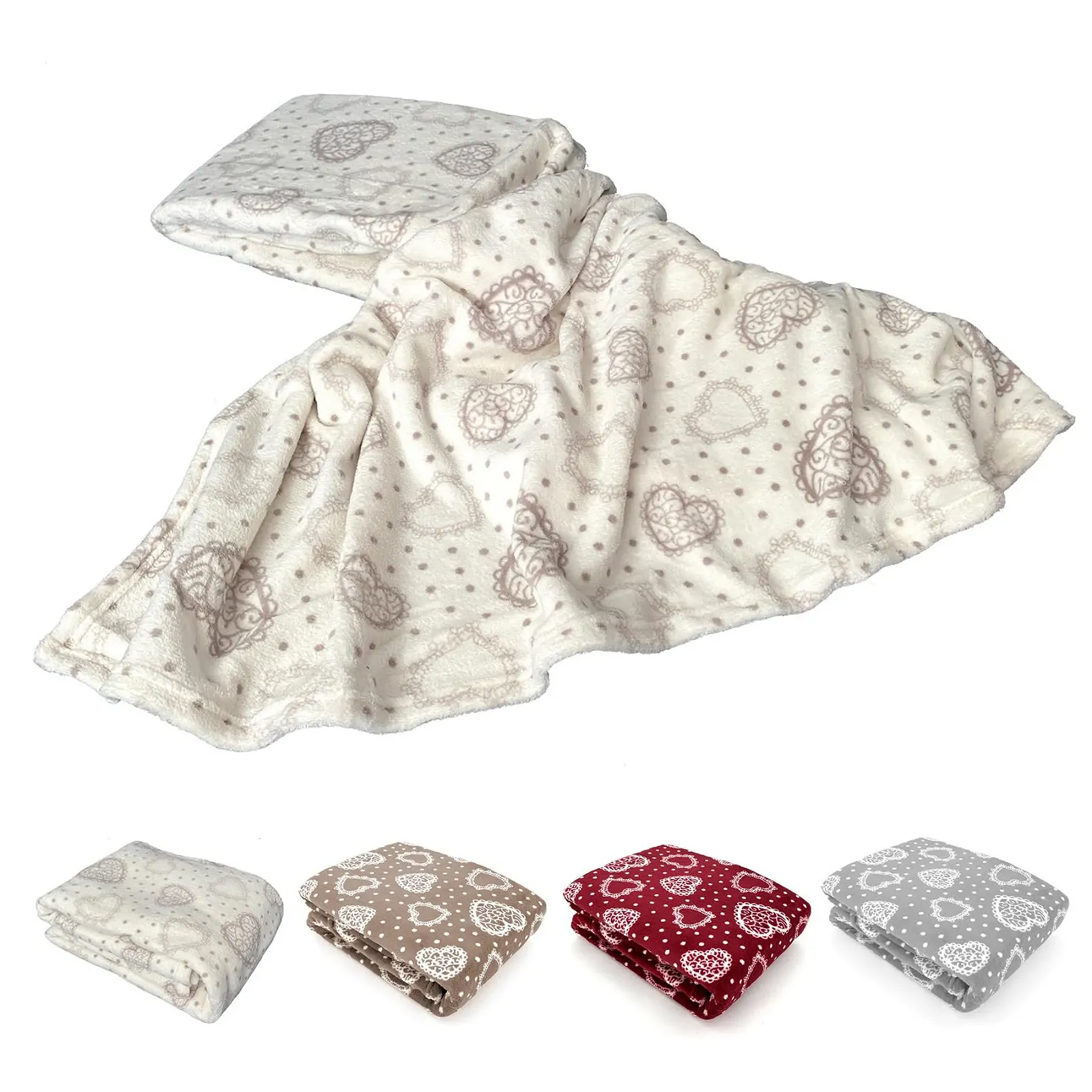 Одеяло heimtexland XL кантри шик с сердечками в кремовом цвете, очень мягкое, безворсовое, кантри хаус, 150 x 200 см, тип 283, фото №1