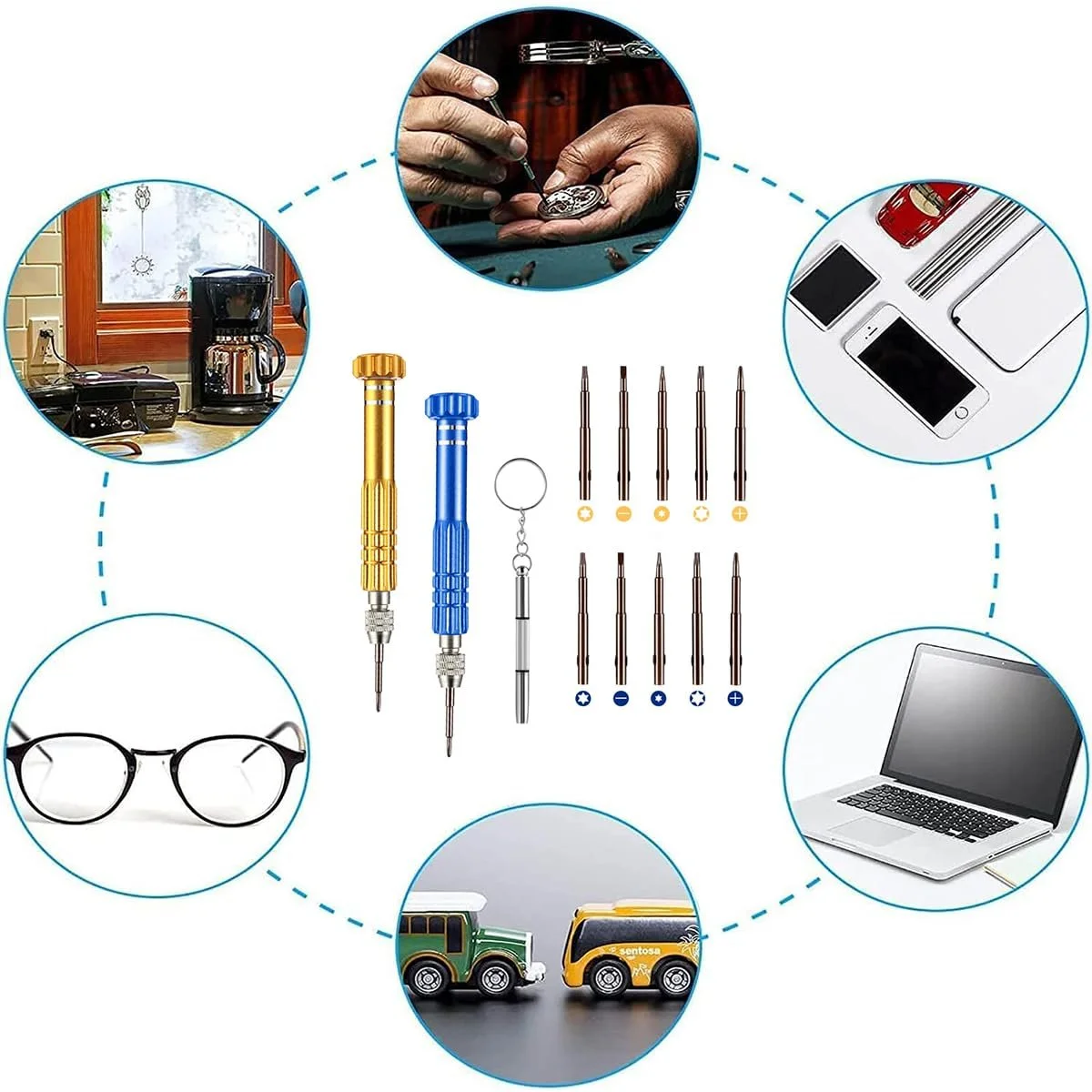 Набір міні-викруток WUWUSU Набір 13 в 1 Комплект для ремонту окулярів, фото №6