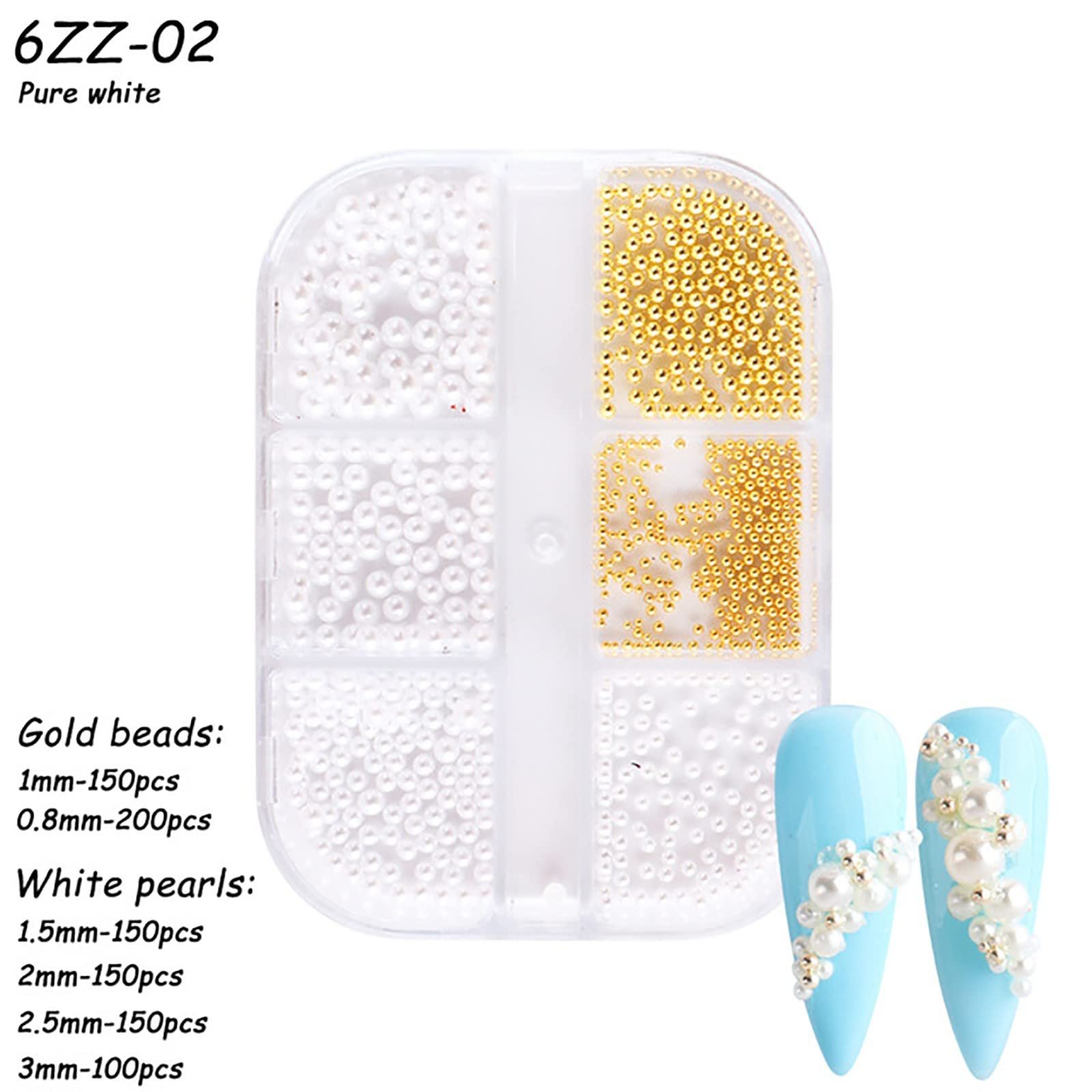 Набір намистин для нігтів Білі стрази Напівкруглі Білі Бежеві перлини DIY EXb144, фото №2