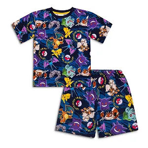 Комплект детской пижамы с шортами Pok00e9mon, синий, с принтом - Фото 1