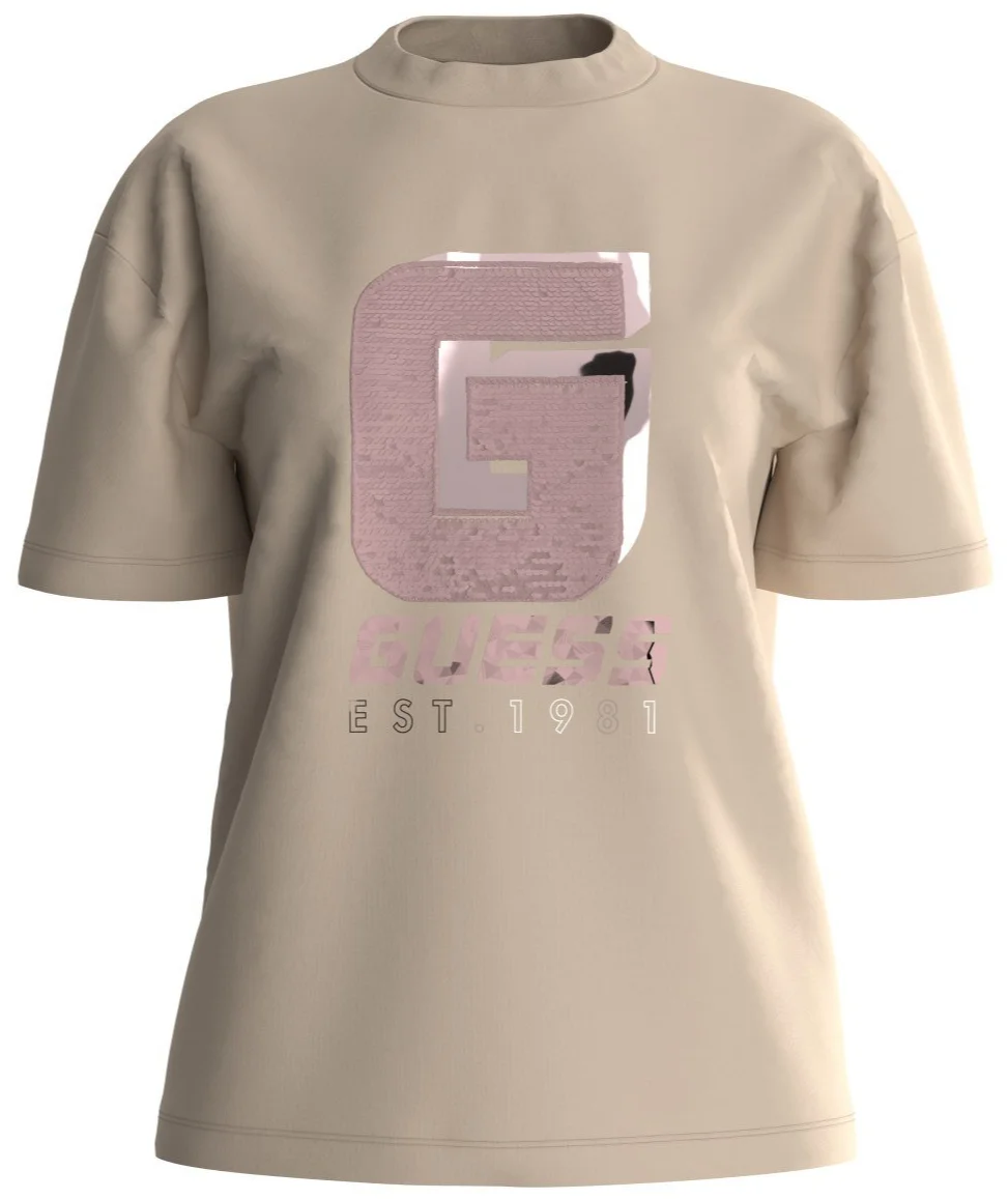 Жіноча футболка GUESS Activewear з паєтками / Бежева / Розмір S, фото №1