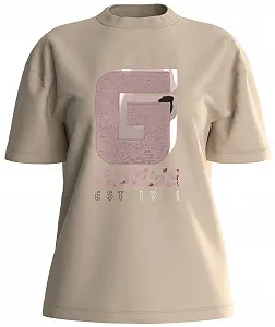 Жіноча футболка GUESS Activewear з паєтками / Бежева / Розмір S - Фото 1