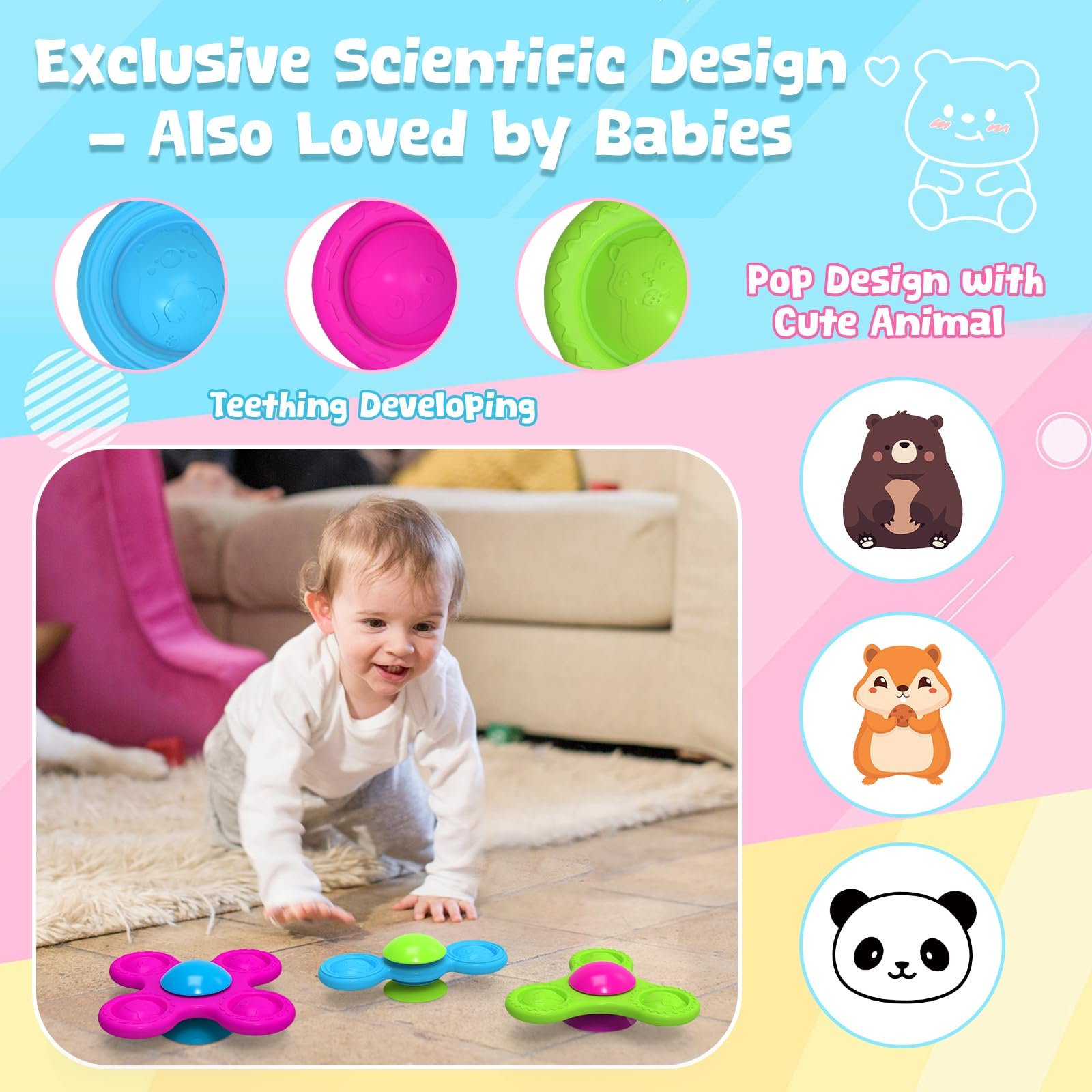 Іграшка на присосках Дитяча Набір з 3 сенсорних спінерів, фото №3