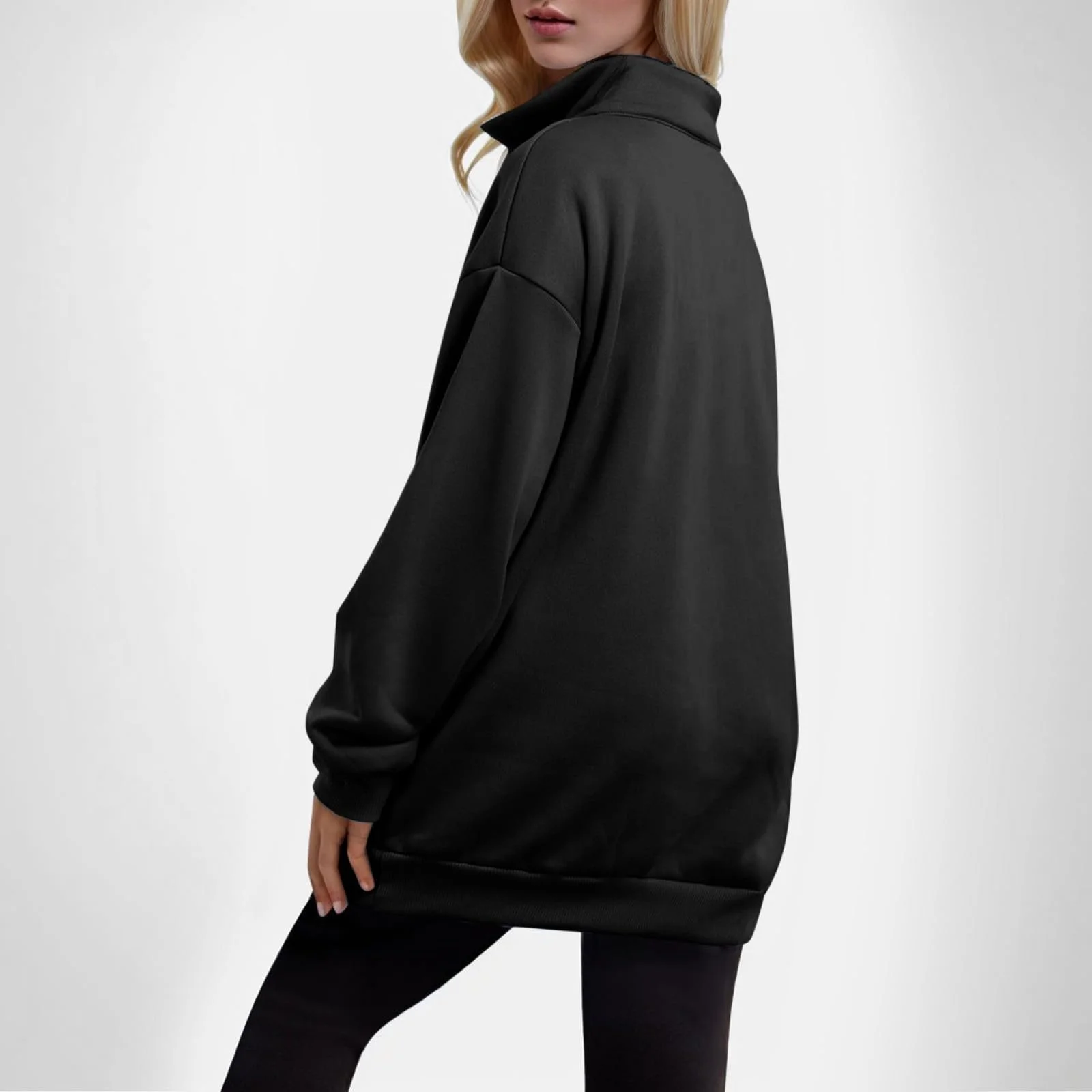 Спортивная Женская Толстовка Свободного Кроя с Четвертной Застежкой-Молнией, Длинными Рукавами, Воротником, Половинной Застежкой-Молнией, Худи для Тренировок, Милый Наряд, Осенняя Мода, фото №3