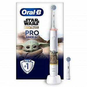 Зубна електрощітка Oral-B Pro Junior Star Wars для дітей від 6 років, 2 змінні насадки, контроль тиску 360°, 2 режими чищення, включаючи делікатний догляд, м'яка щетина, біла - Фото 1