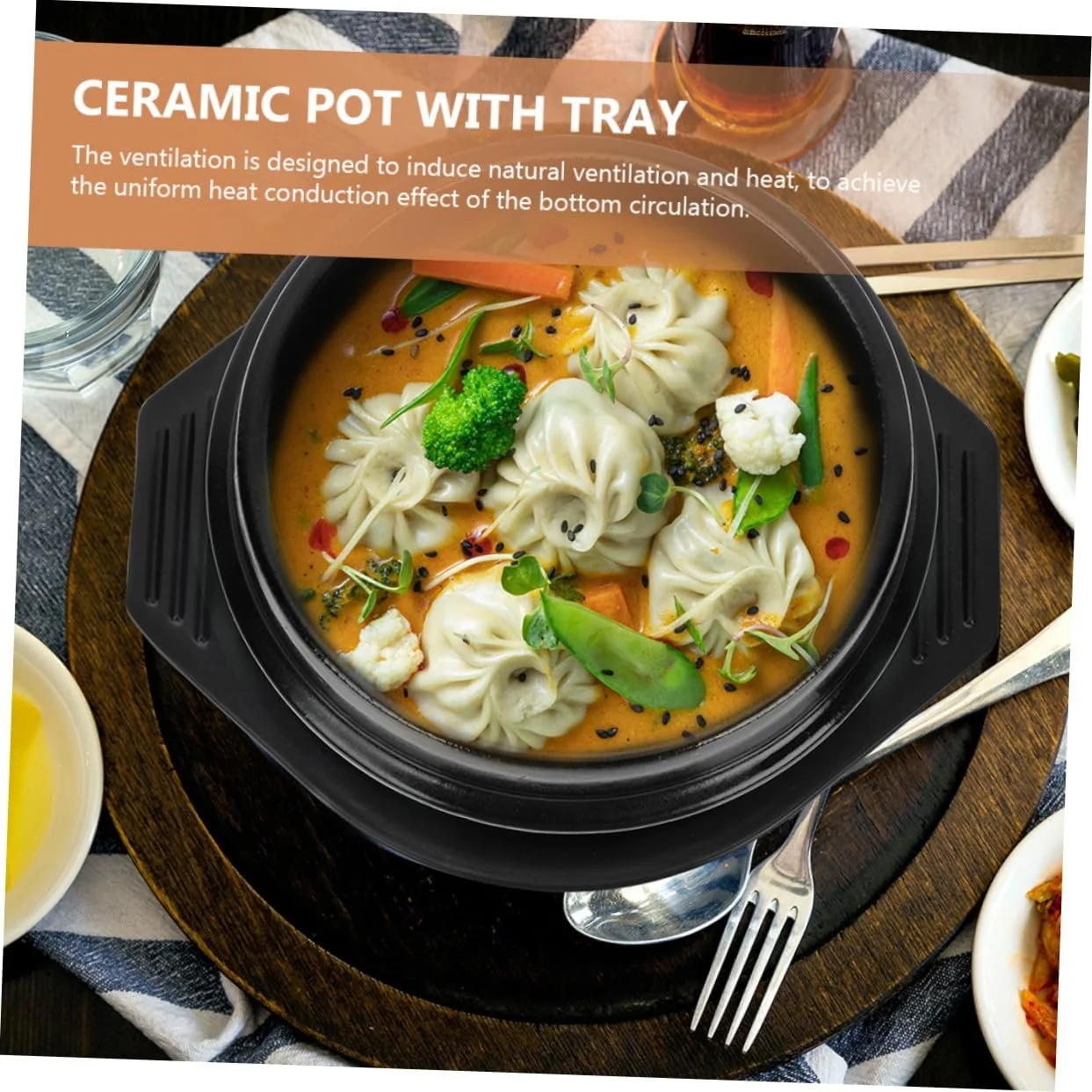 Кастрюля GALPADA для бибимбапа керамическая круглая с ручками жаростойкая, фото №3