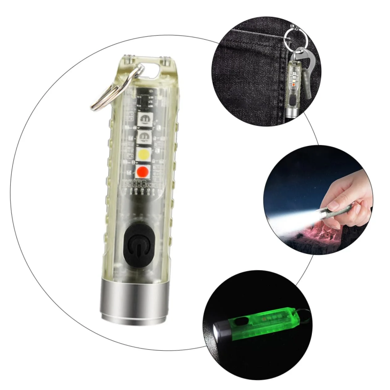 Фонарик VILLCASE 1 шт. USB Зарядка Маленький фонарик Кемпинговый Перезаряжаемый брелок LED фонарик USB Прозрачный, фото №4