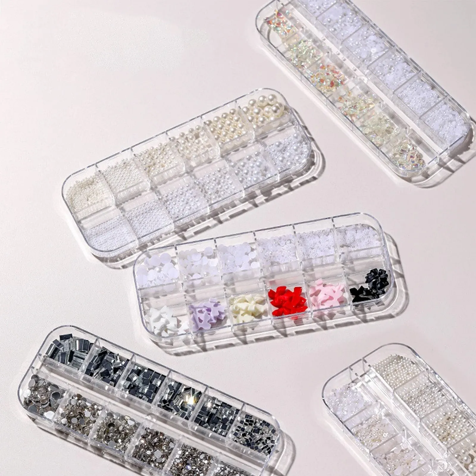 Стрази для нігтів 12 лотків, 6 розмірів Перлини з плоскою задньою частиною Білі, фото №5