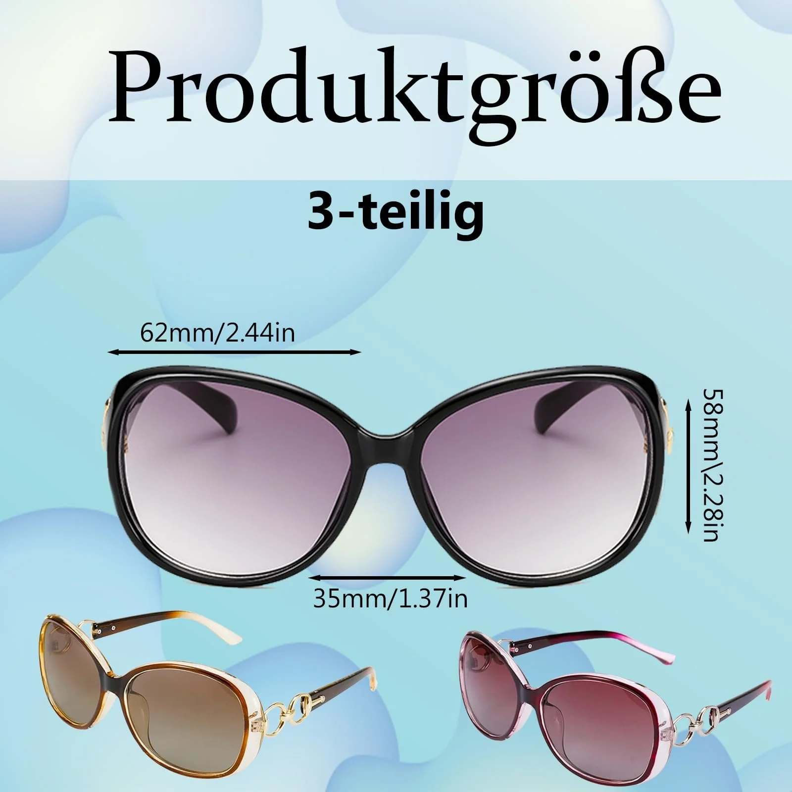 Сонцезахисні окуляри Жіночі Pcone Kon Великі, Набір з 3, фото №2