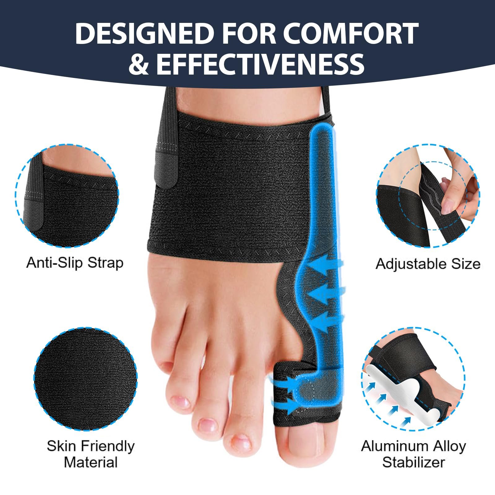 Шина для коррекции Hallux Valgus Регулируемая Облегчение боли и защита Корректирующая, фото №3