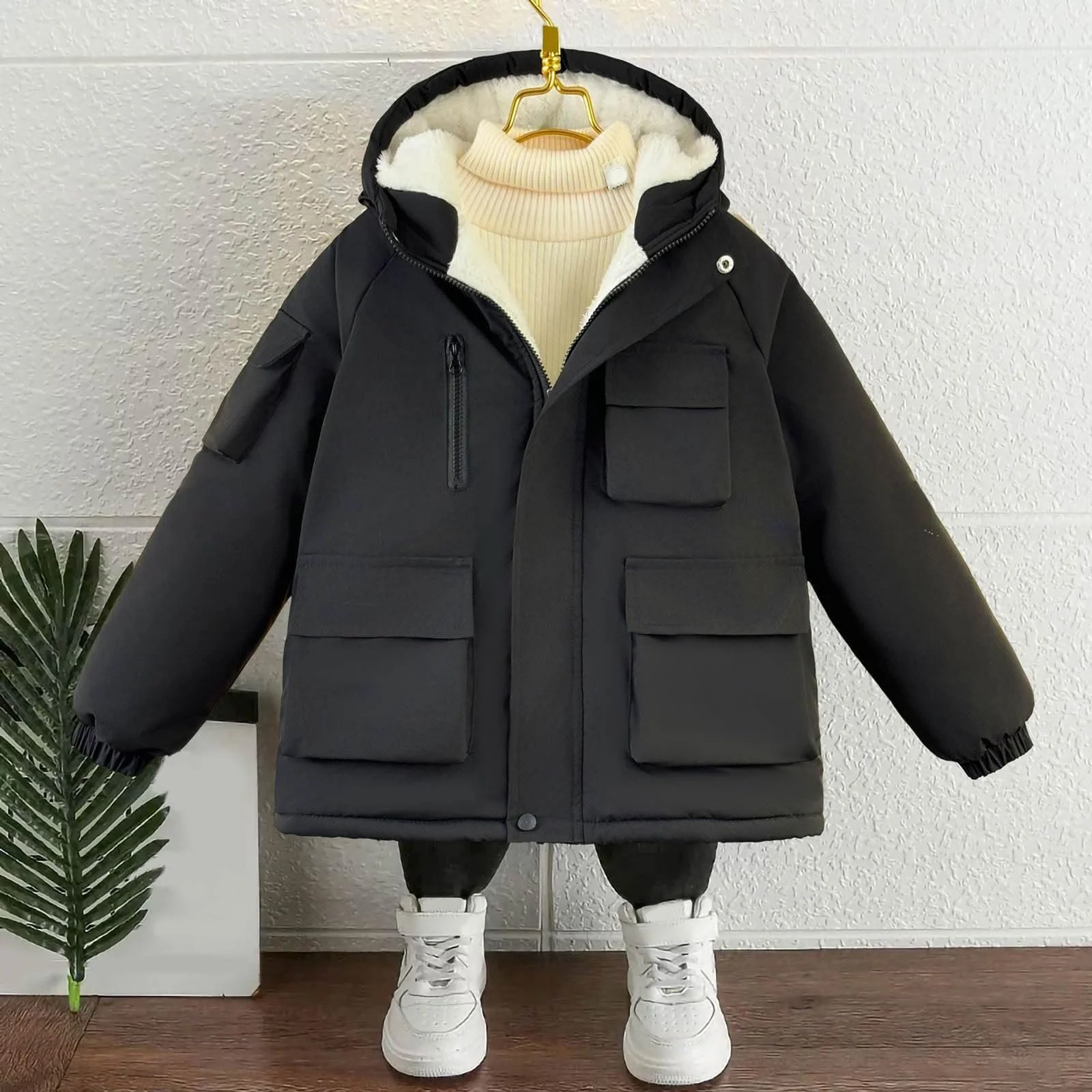 Унисекс Детское теплое пуховое пальто Повседневные пуховики Куртка софтшелл Однотонное зимнее пальто Модная детская куртка Термопальто Ранняя зима для повседневных курток, фото №5