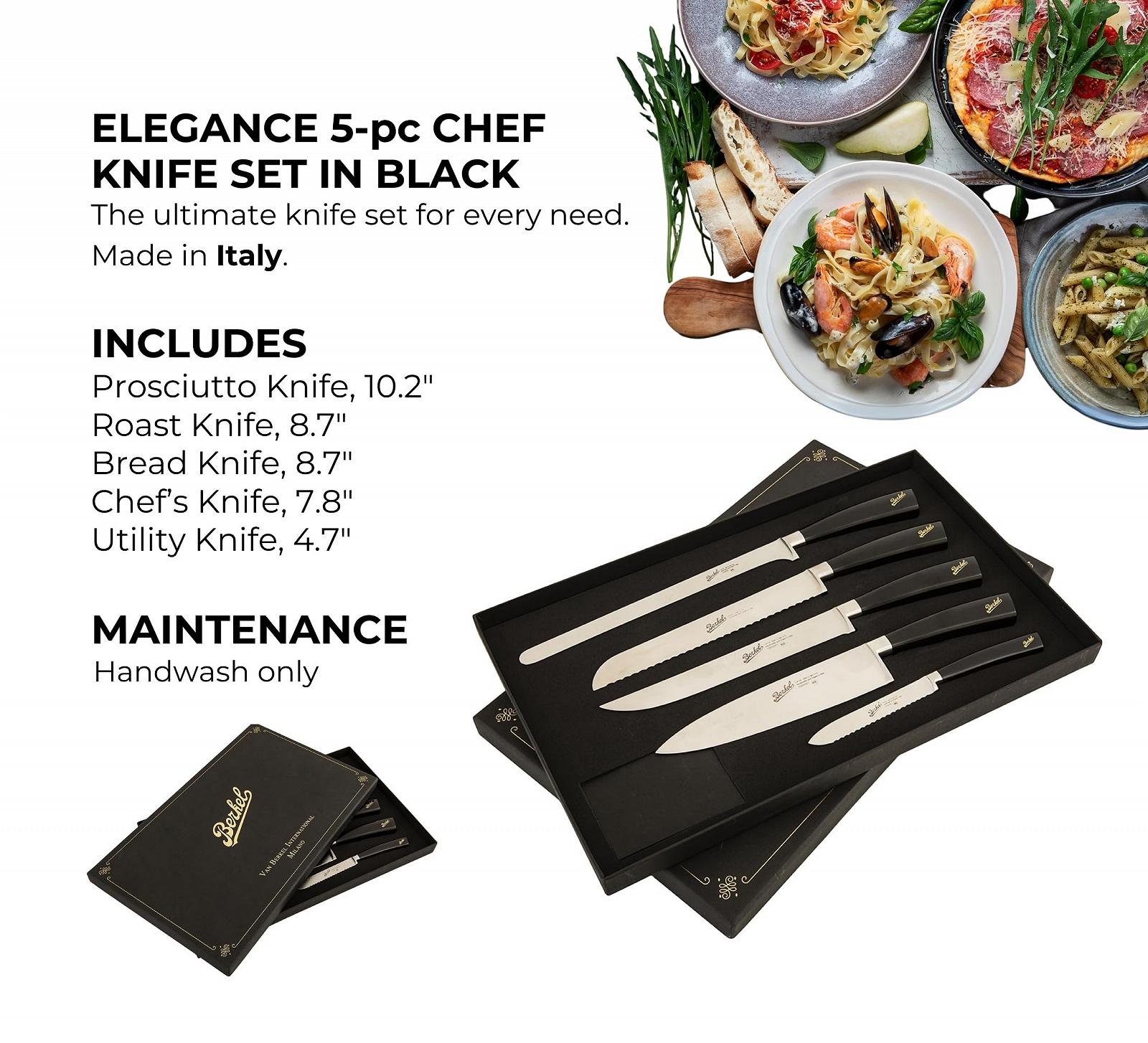 Набір ножів шеф-кухаря Berkel Elegance 5 шт., чорний, фото №3
