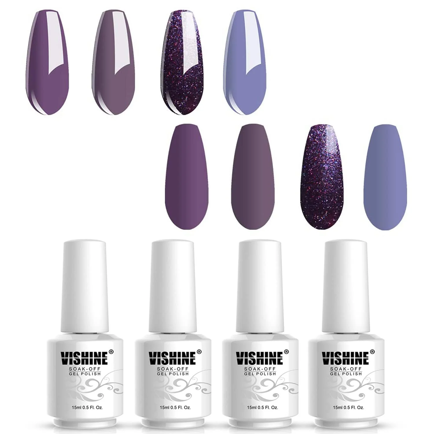 Гель-лак Vishine Набор 4 цвета по 15 мл Фиолетовый, фото №1