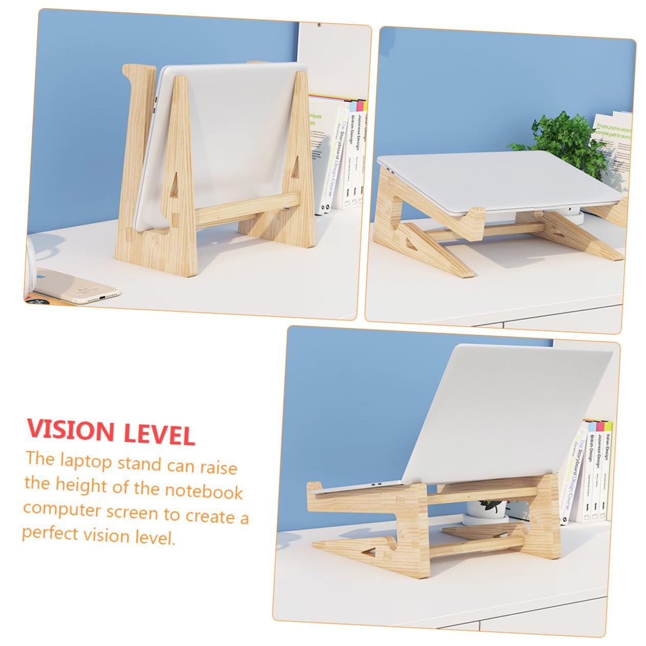 Практичная деревянная подставка для ноутбука для эргономичного поднятия компьютера с углом наклона, нескользящая и устойчивая для стола и офиса для удержания ноутбука и блокнота, фото №2