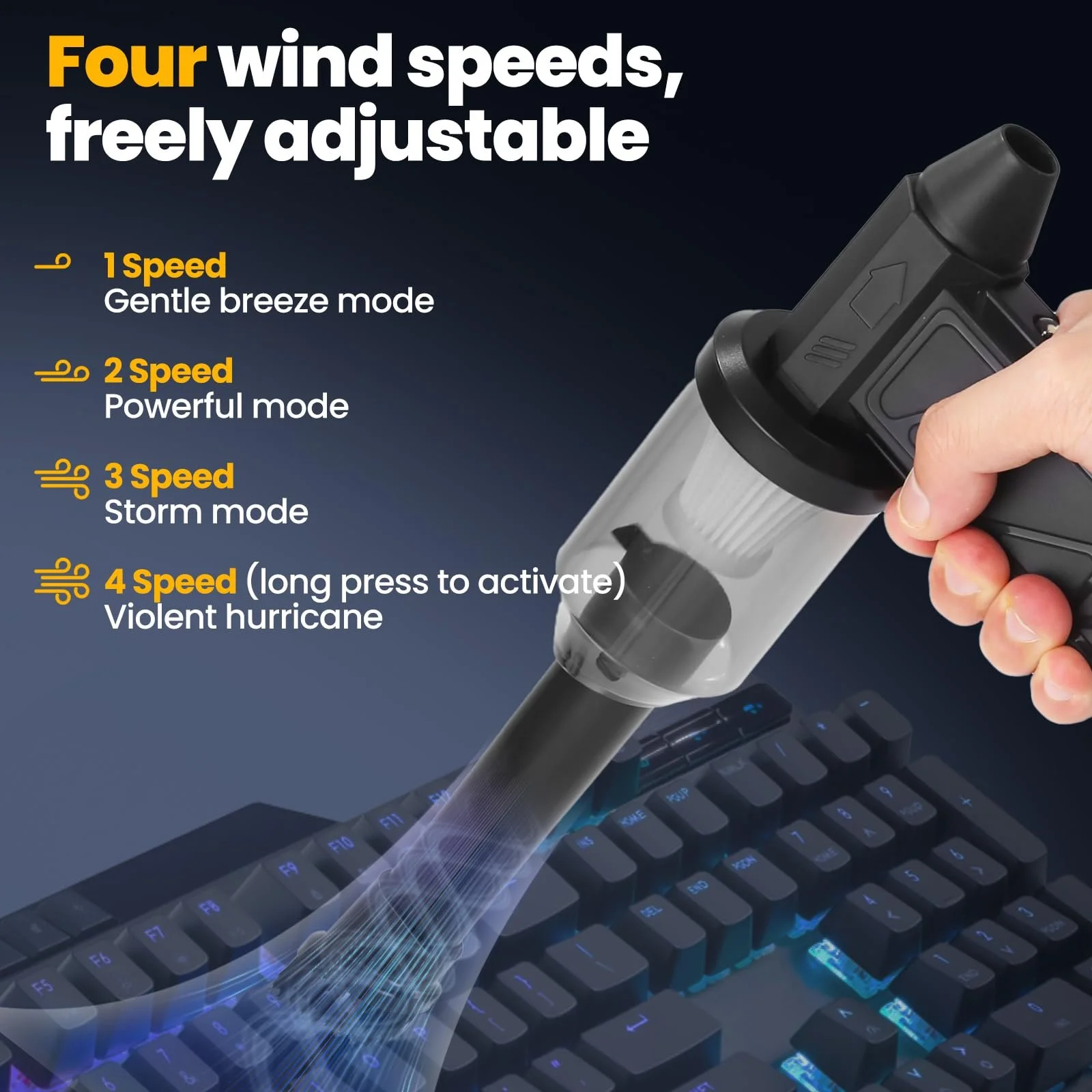 Електрична повітродувка Zaxiva Акумуляторна з LED підсвіткою Turbo та 6 насадками-щітками, фото №7