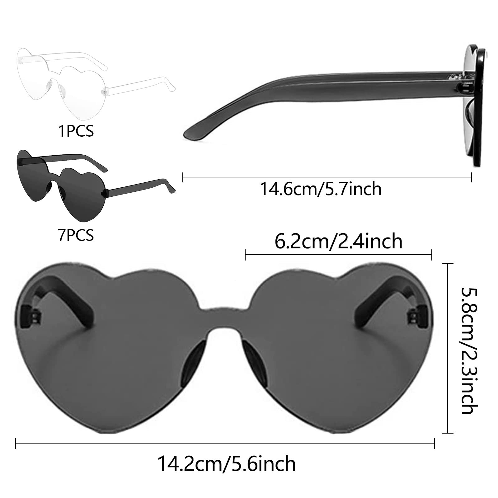 Сонцезахисні окуляри у формі серця, Набір 8 штук, Прозорі ретро, фото №2