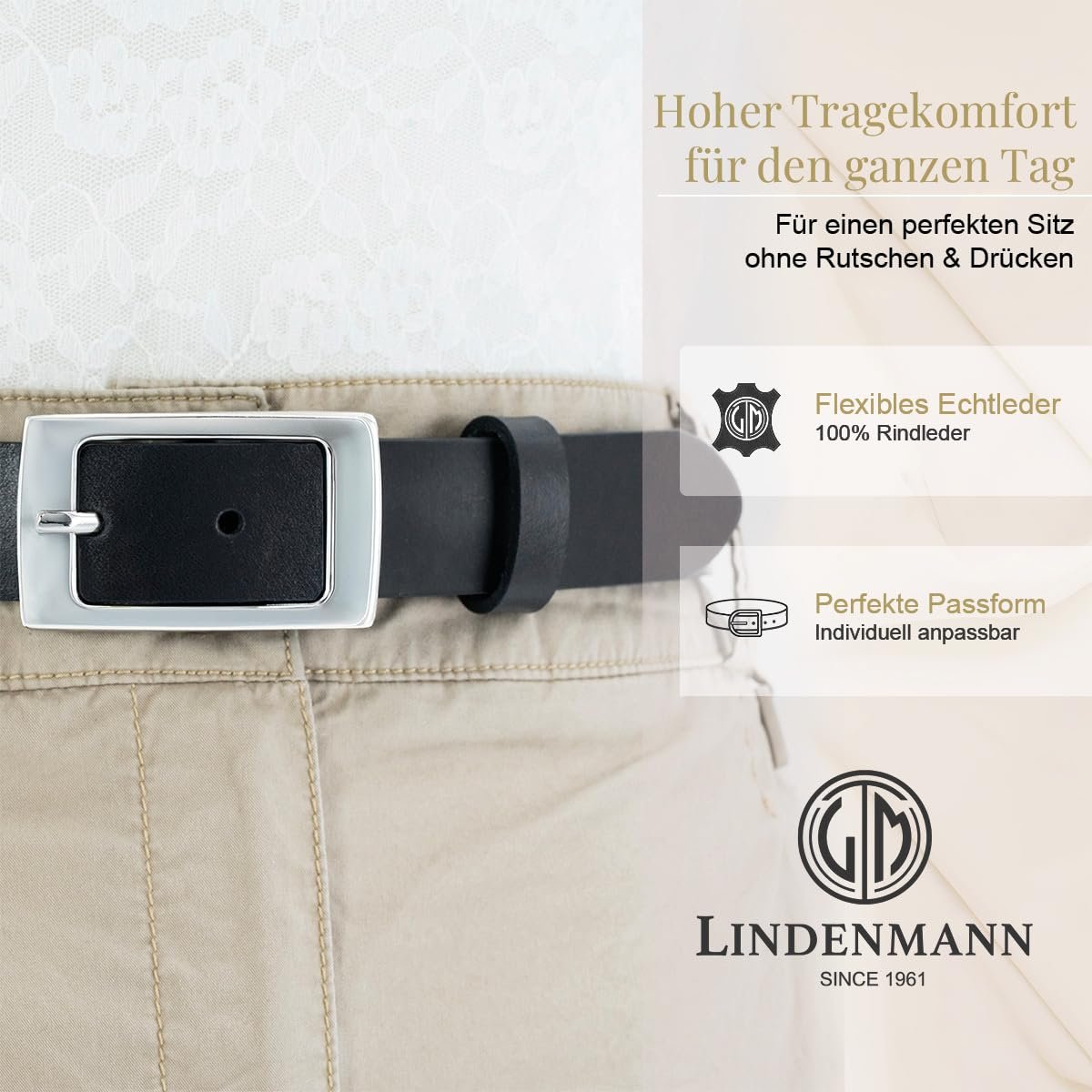 Женский кожаный ремень LINDENMANN 30 мм, из цельной коровьей кожи, черный, фото №2