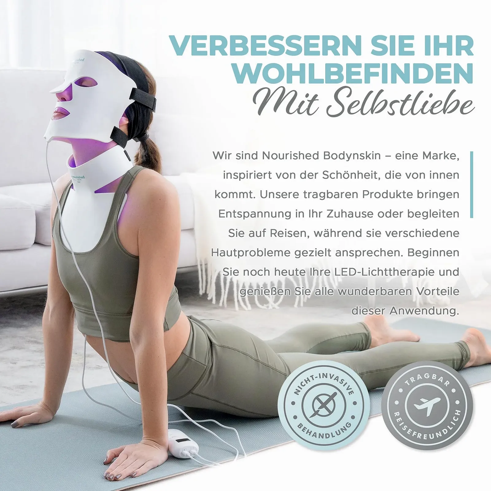 LED Маска для обличчя та шиї Nourished Bodynskin 7 кольорів з ближнім інфрачервоним випромінюванням, фото №9