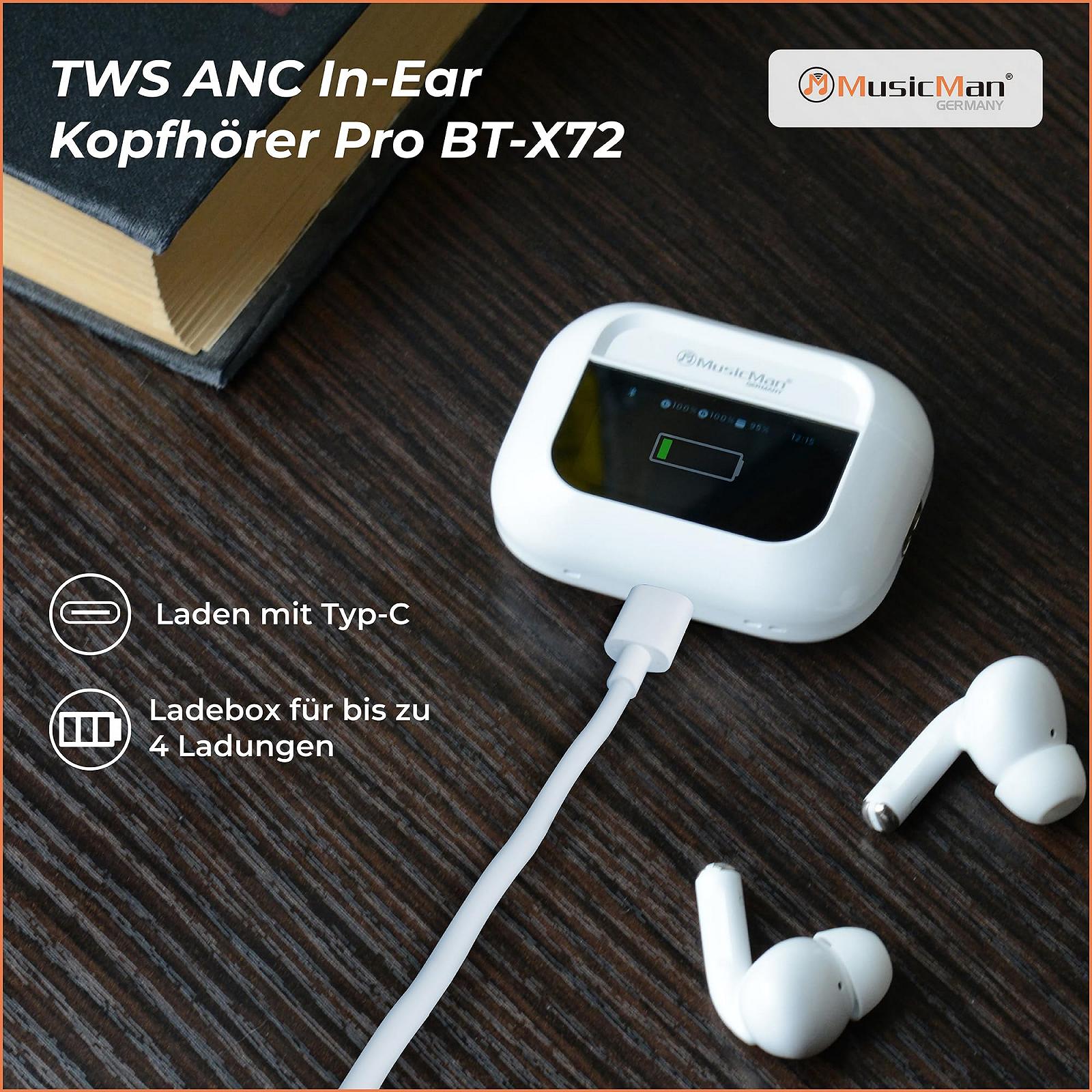 Навушники MusicMan ANC Bluetooth 5.3 Бездротові TWS З сенсорним екраном Футляр для зарядки Type-C до 4 разів З мікрофоном Чорні, фото №7