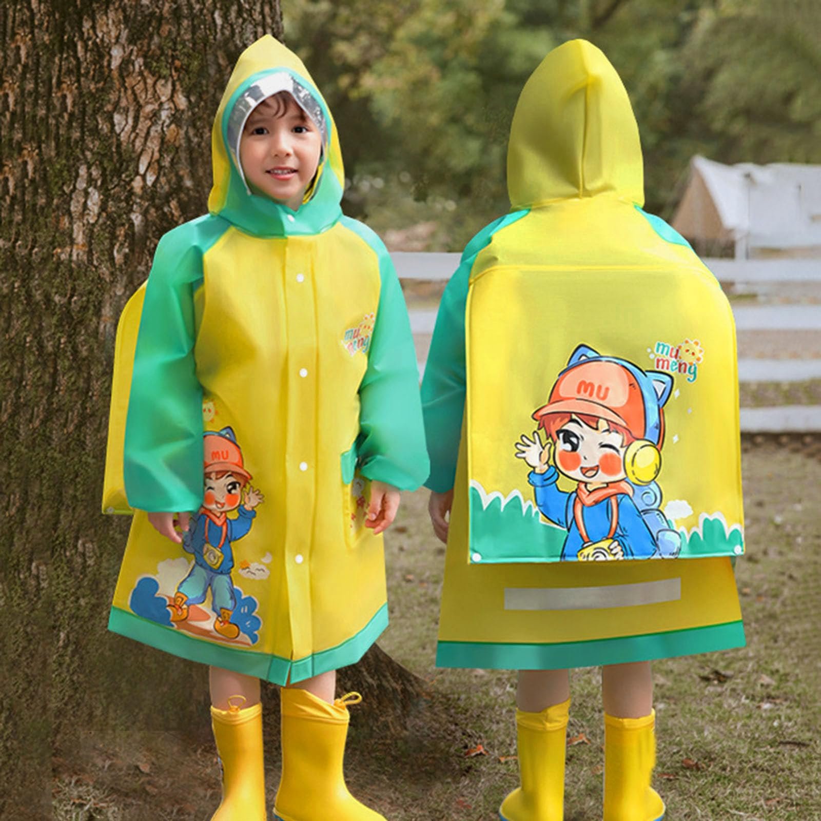 Детский дождевик Eva Generisch Унисекс с капюшоном, водонепроницаемый с принтом для девочек и мальчиков для путешествий, кемпинга, походов и школы, фото №3