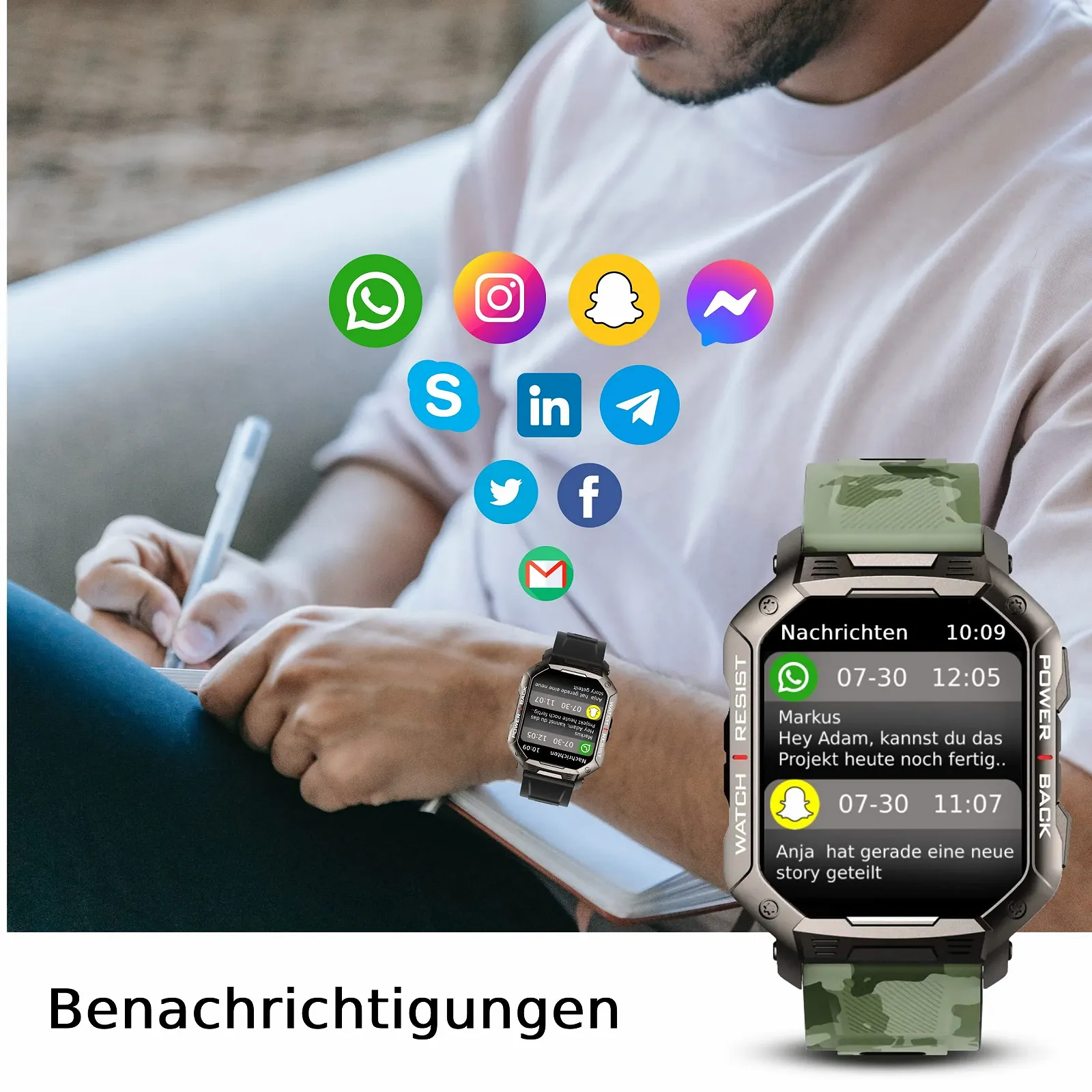 Смарт-годинник Deunis X3 Чоловічий 1.83 дюйми, Зелений, фото №2 Смарт-годинник Deunis X3 Чоловічий 1.83 дюйми, Зелений, фото №2