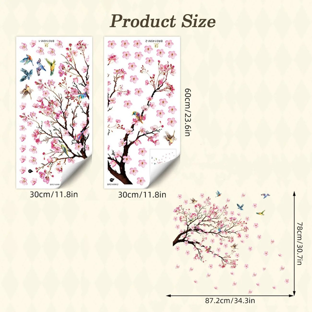 Наклейка на стіну Гілка квітучого персика та птахи Рожева, фото №5 Наклейка на стіну Гілка квітучого персика та птахи Рожева, фото №5