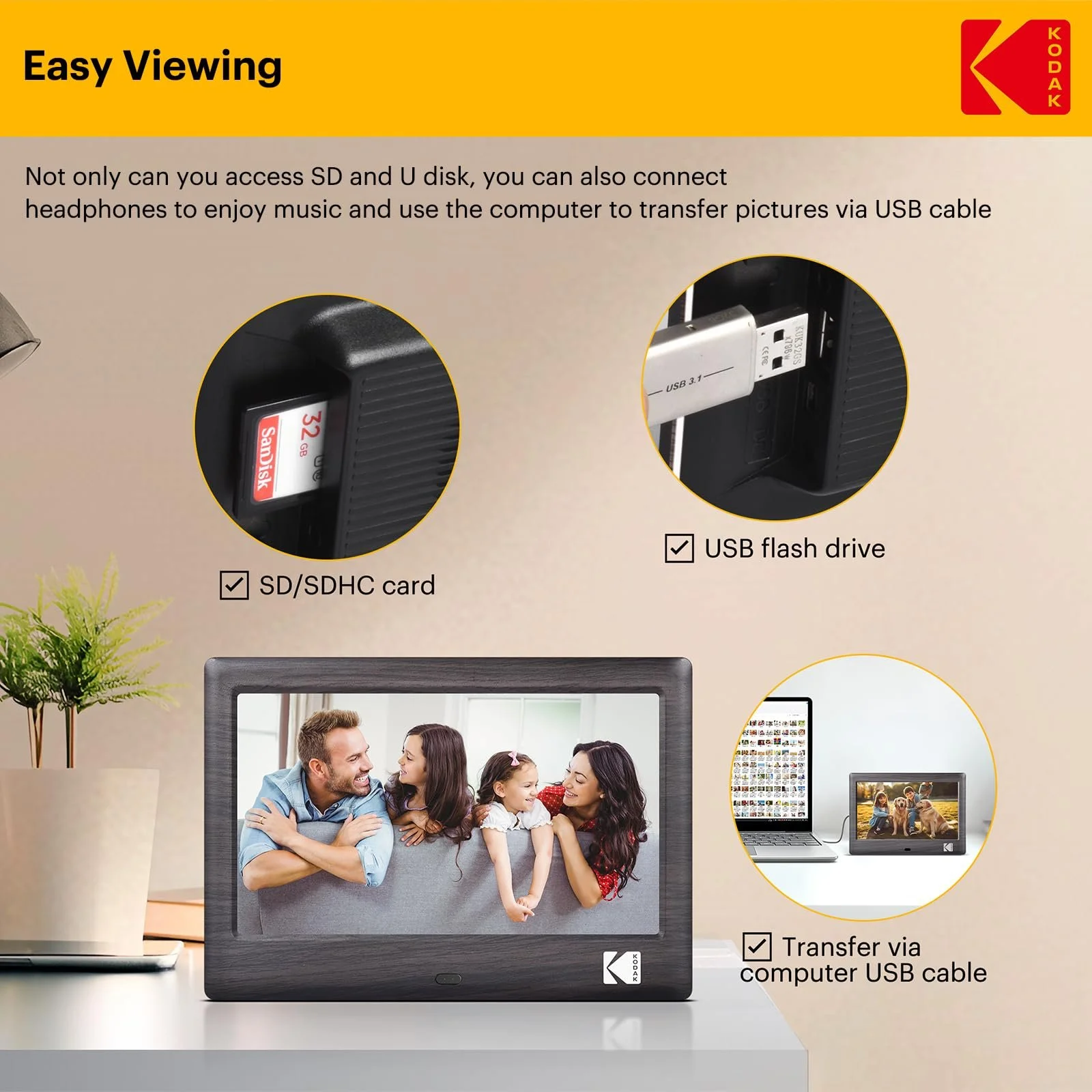 Цифровая фоторамка Kodak 7 дюймов IPS 1024x600 USB SD Auto-rotate Remote Control, фото №3 Цифровая фоторамка Kodak 7 дюймов IPS 1024x600 USB SD Auto-rotate Remote Control, фото №3