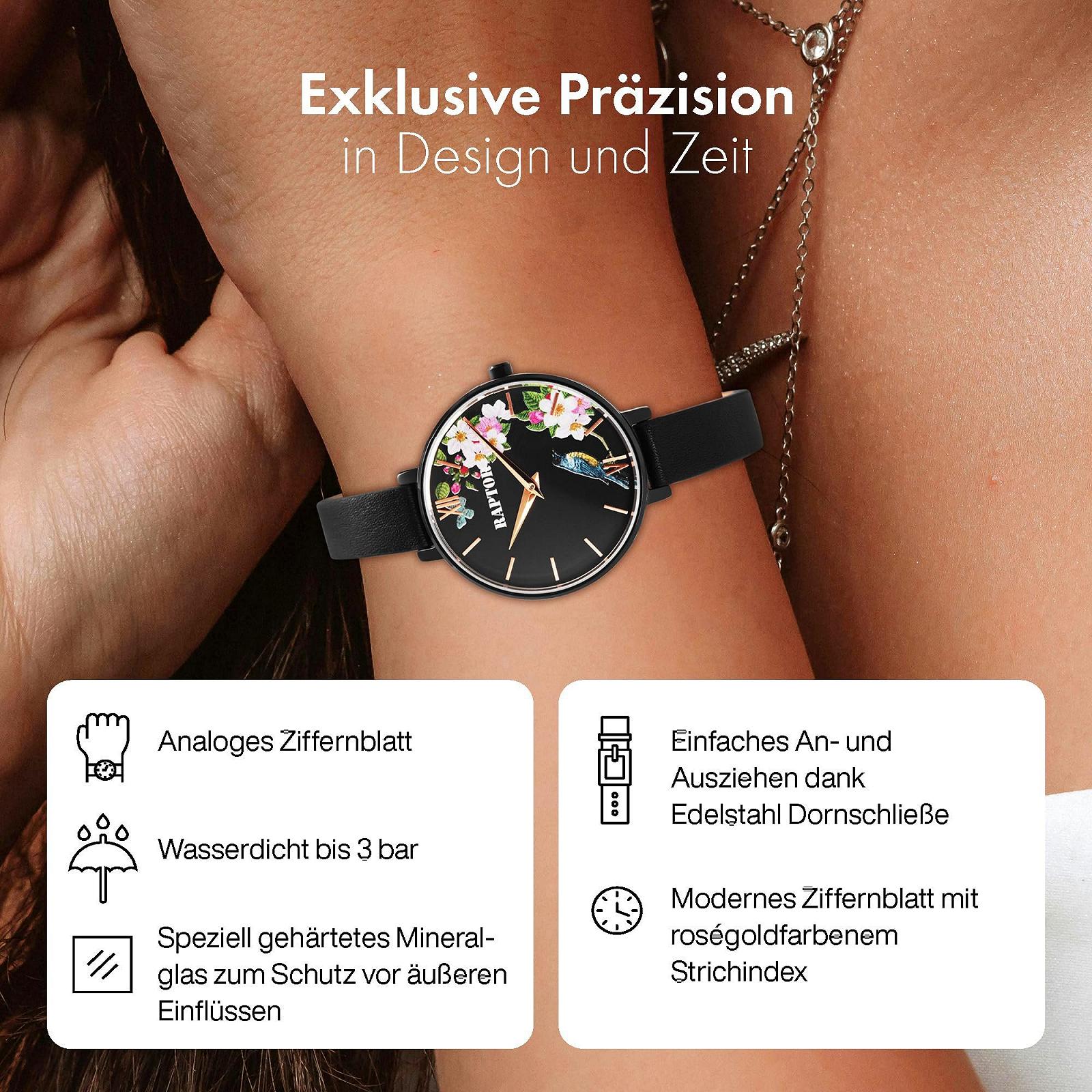 Жіночий годинник Raptor RA10197 Шкіряний Браслет Квіти Метелик Аналоговий Кварц Чорний, Ремінець, фото №3 Жіночий годинник Raptor RA10197 Шкіряний Браслет Квіти Метелик Аналоговий Кварц Чорний, Ремінець, фото №3