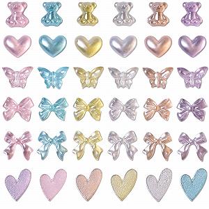 Украшения для ногтей в форме сердца, 300 штук, микс мишек, бабочек, бантиков, перламутровые цветные смоляные украшения для ногтей для женщин и девушек, DIY дизайн ногтей - Фото 1