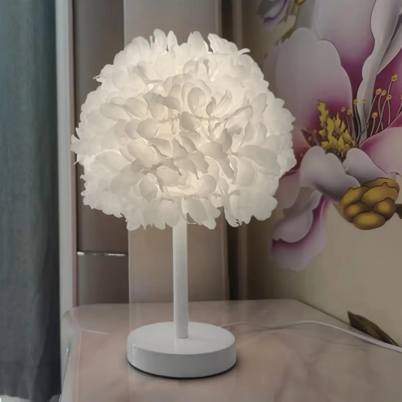 Настільна лампа YENTAKE Rose Flower White дротова, цоколь E27., фото №3