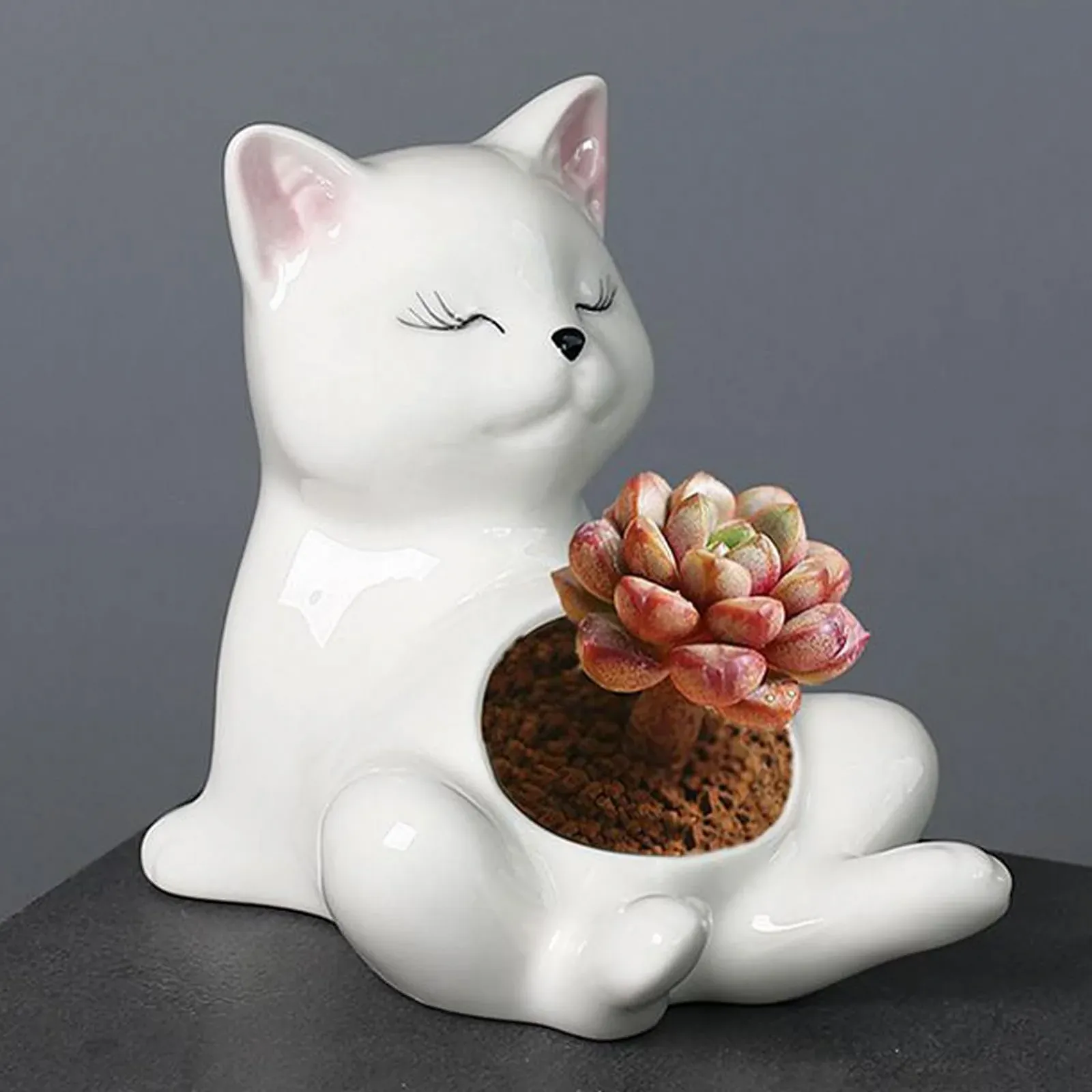 Квіткові горщики маленькі у формі кота керамічні, фото №6