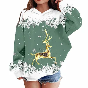 Худи Рождественское для девочек, Золотой олень, Смешное рождественское худи, Худи с длинными рукавами, Рождественский джемпер, Рождественский джемпер для девочек, Рождественская одежда, Наряд для рождественской вечеринки - Фото 1
