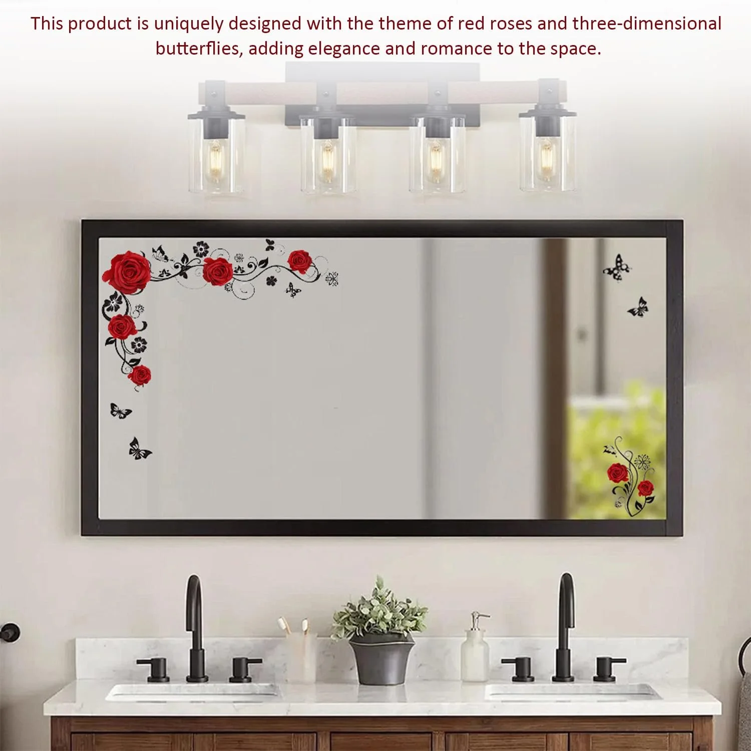 Наклейка на стіну Elee 1 Rose Wall Sticker and 12 3D Butterfly Wall Stickers Червона та чорна, фото №6