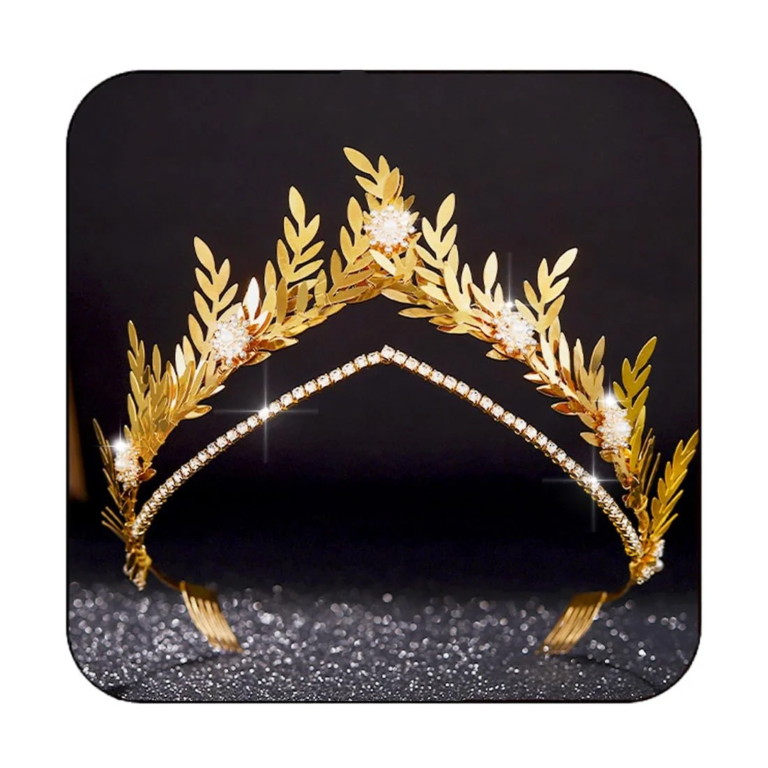 Обруч Листя Золотий Страз Прикраса для волосся Квітка для жінок, фото №1