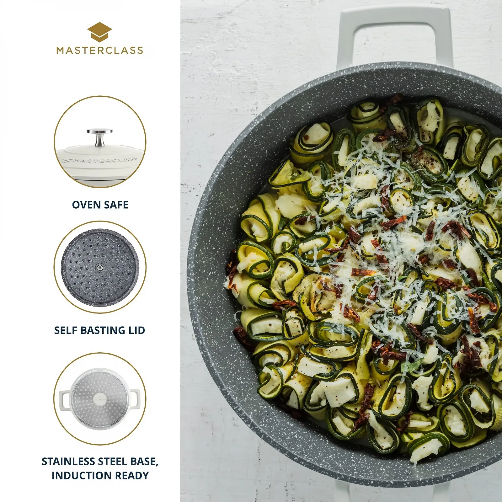 Каструля-сотейник MasterClass Литий алюміній 28 см 4 л Кремова Подарункова упаковка, фото №5