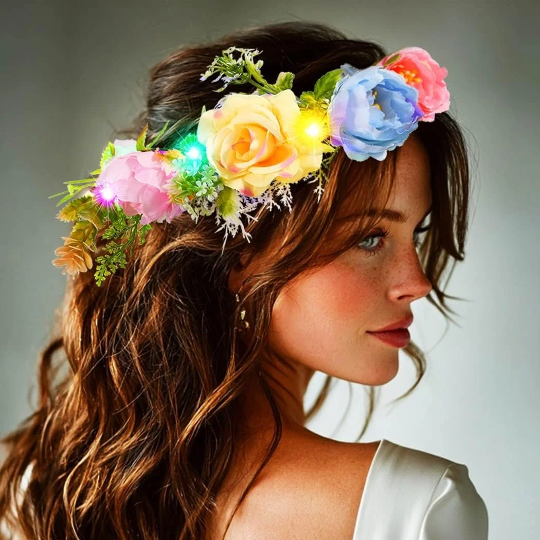 Вінок для волосся зі світними квітами LED, фото №5