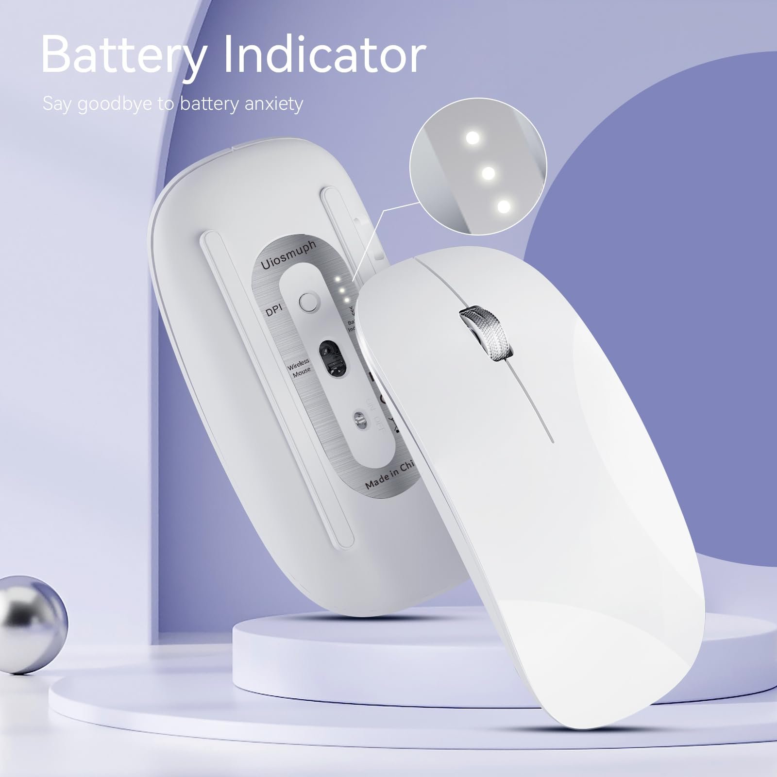 Мышь Беспроводная Uiosmuph G11 USB Nano / Type-C Белая, фото №2