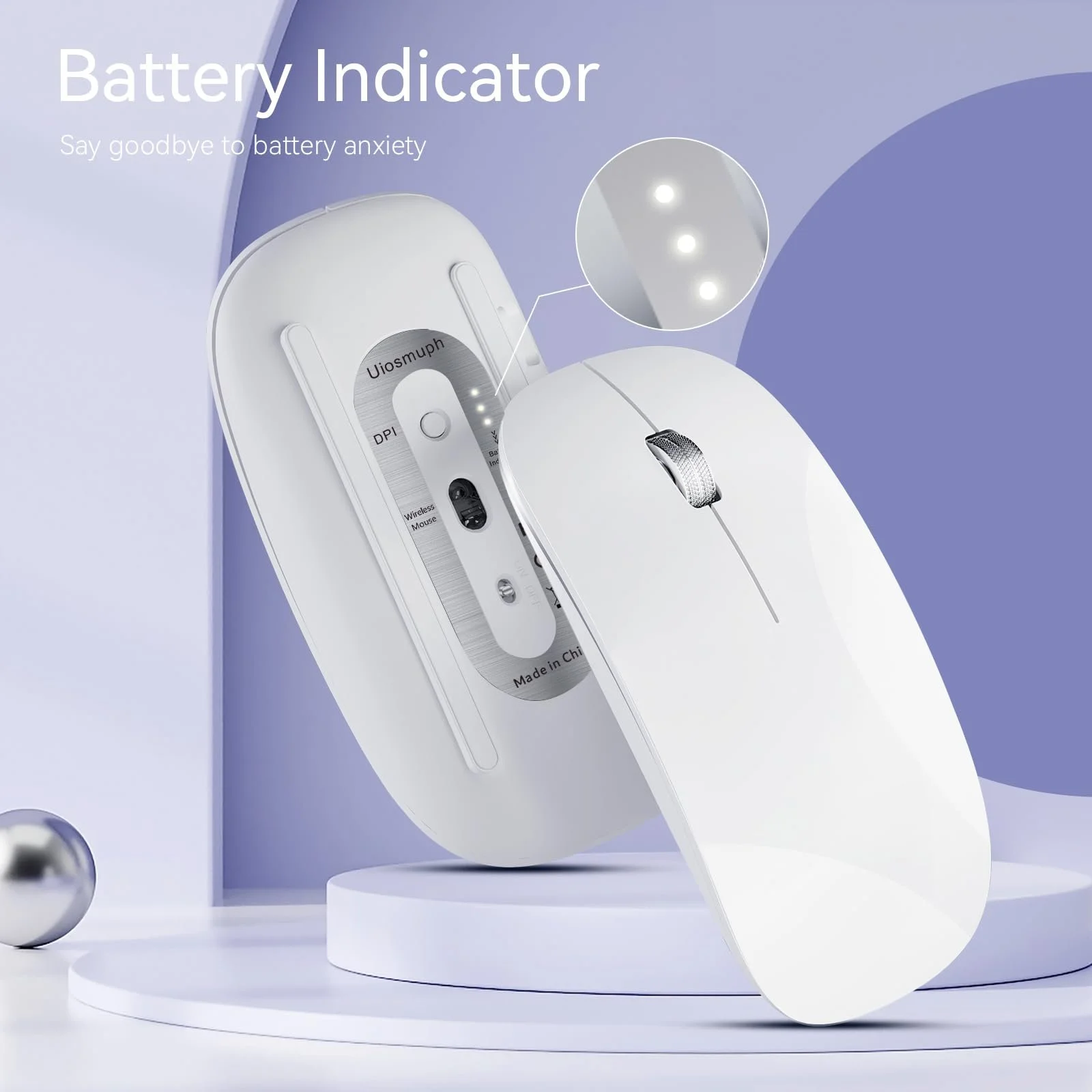 Мышь Беспроводная Uiosmuph G11 USB Nano / Type-C Белая, фото №2