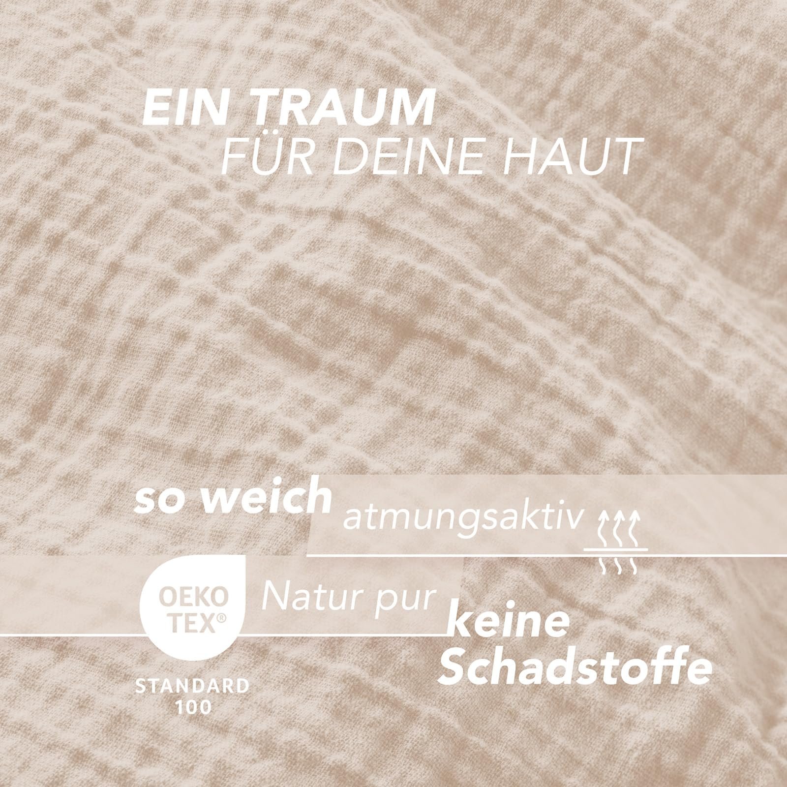 Постільна білизна з мусліну Pure Label 135 x 200 см з наволочкою 80 x 80 см, 100% бавовна - неймовірно м'яка, затишна постільна білизна бежевого кольору з мусліну, фото №5